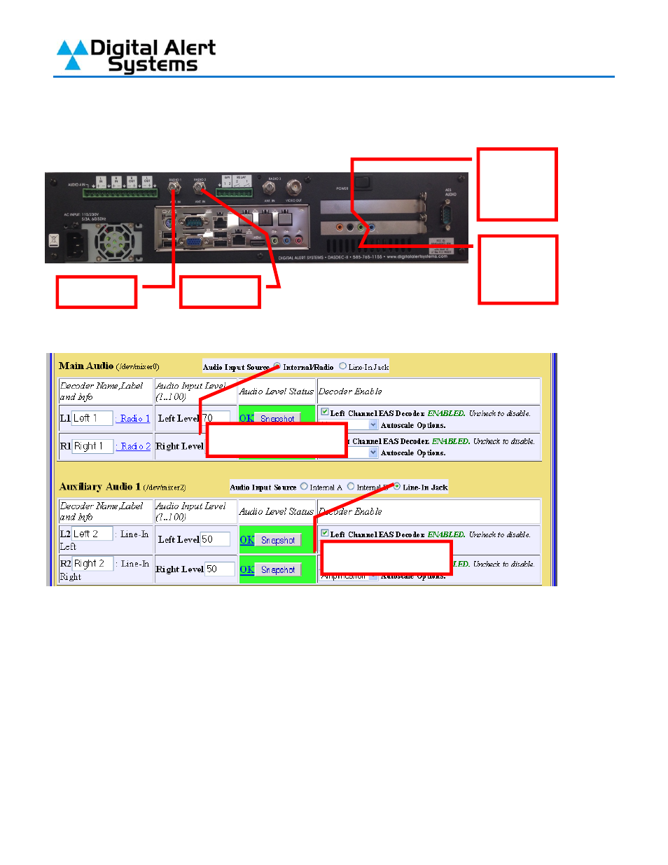Internal/radio line-in jack | Digital Alert Systems DASDEC-II QUICK START UP GUIDE User Manual | Page 9 / 40