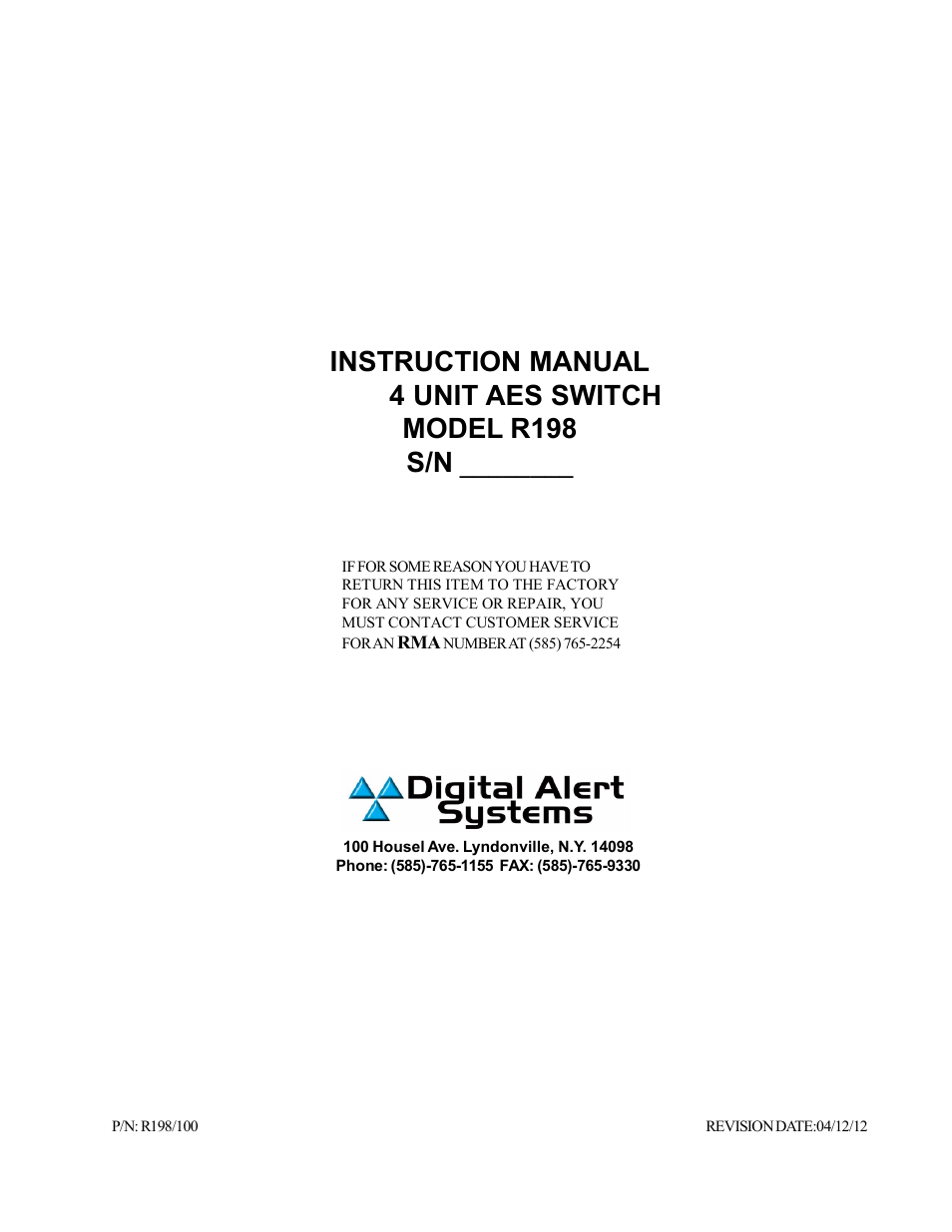Digital Alert Systems R198 User Manual | 13 pages