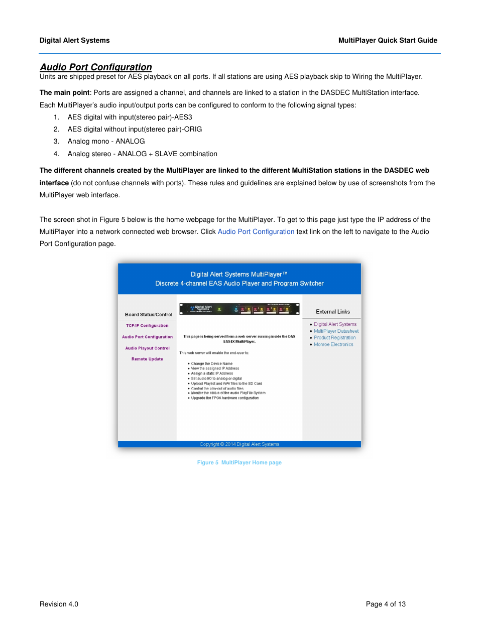 Audio port configuration | Digital Alert Systems MultiPlayer User Manual | Page 4 / 13