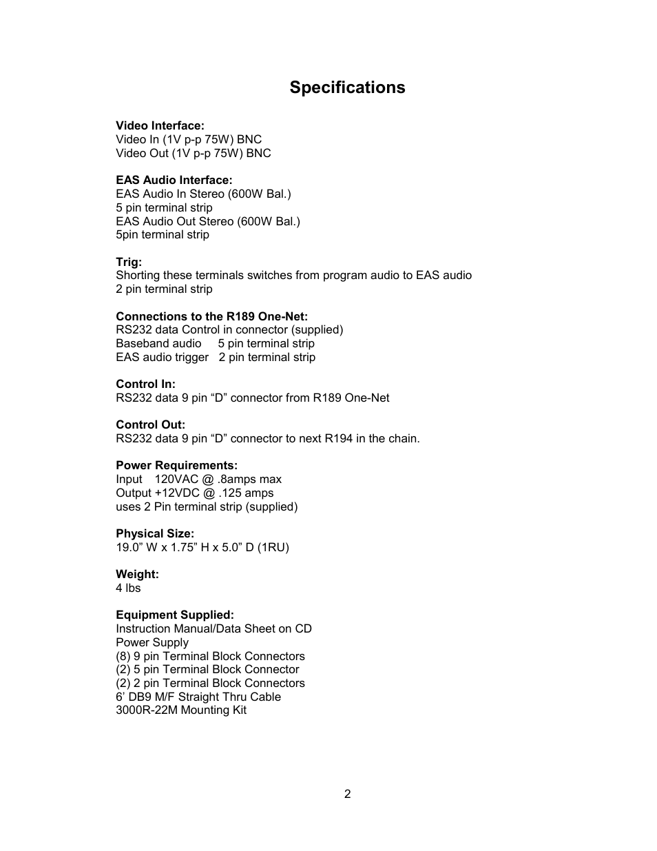 Specifications | Digital Alert Systems R194 User Manual | Page 4 / 8