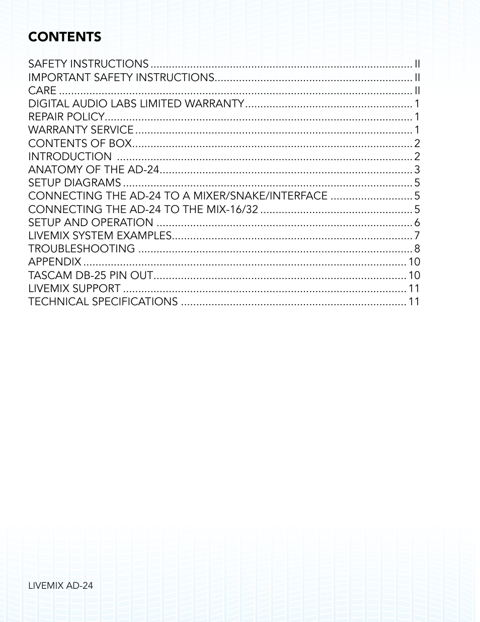 Digital Audio Labs Livemix AD-24 Analog Input Unit User Manual | Page 3 / 15