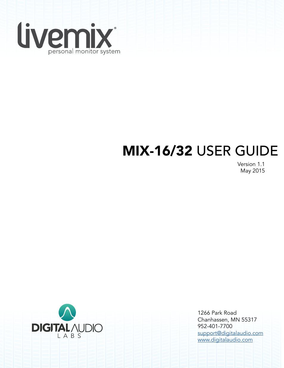 Digital Audio Labs Livemix MIX-16/32 Central Mixer User Manual | 15 pages