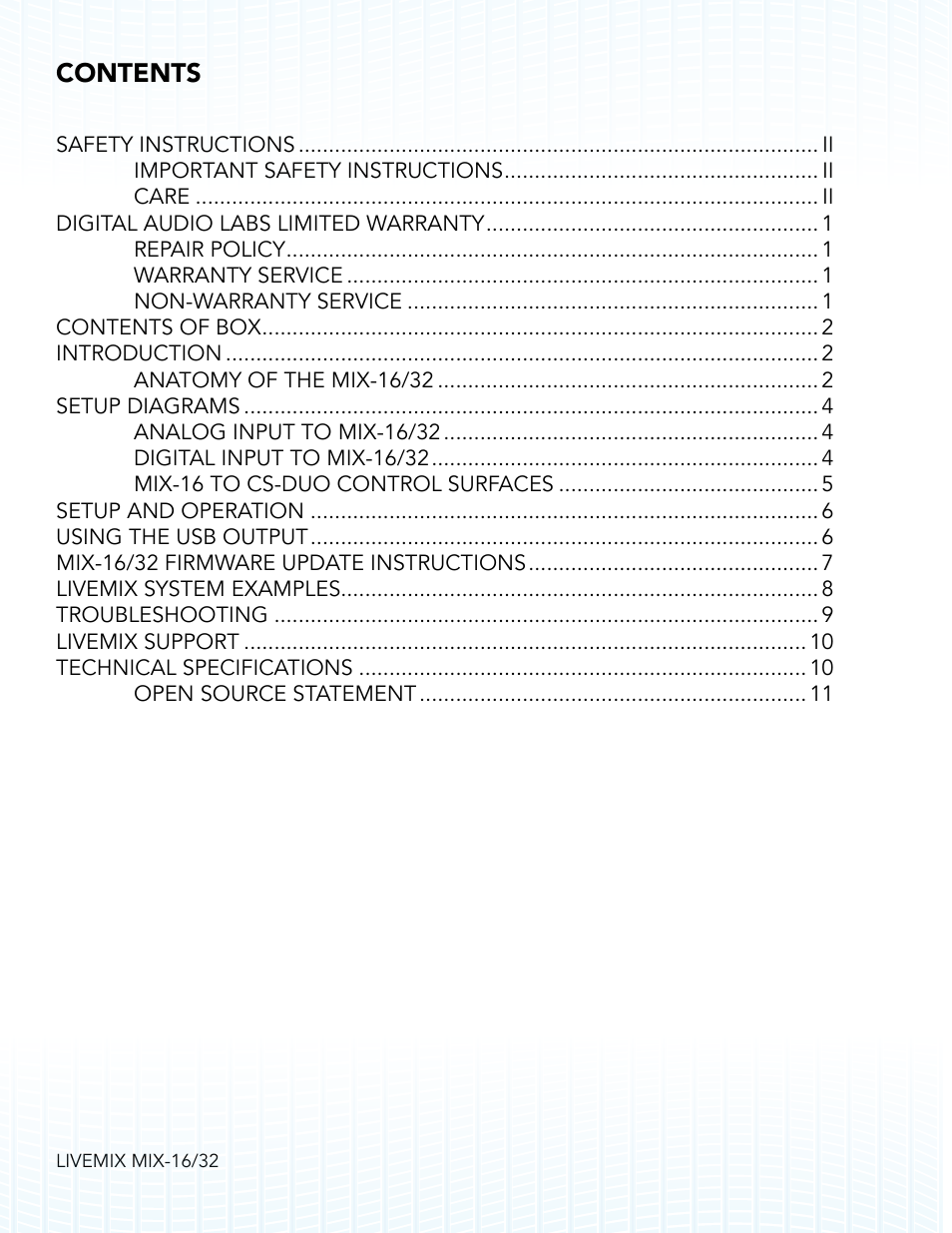 Digital Audio Labs Livemix MIX-16/32 Central Mixer User Manual | Page 3 / 15