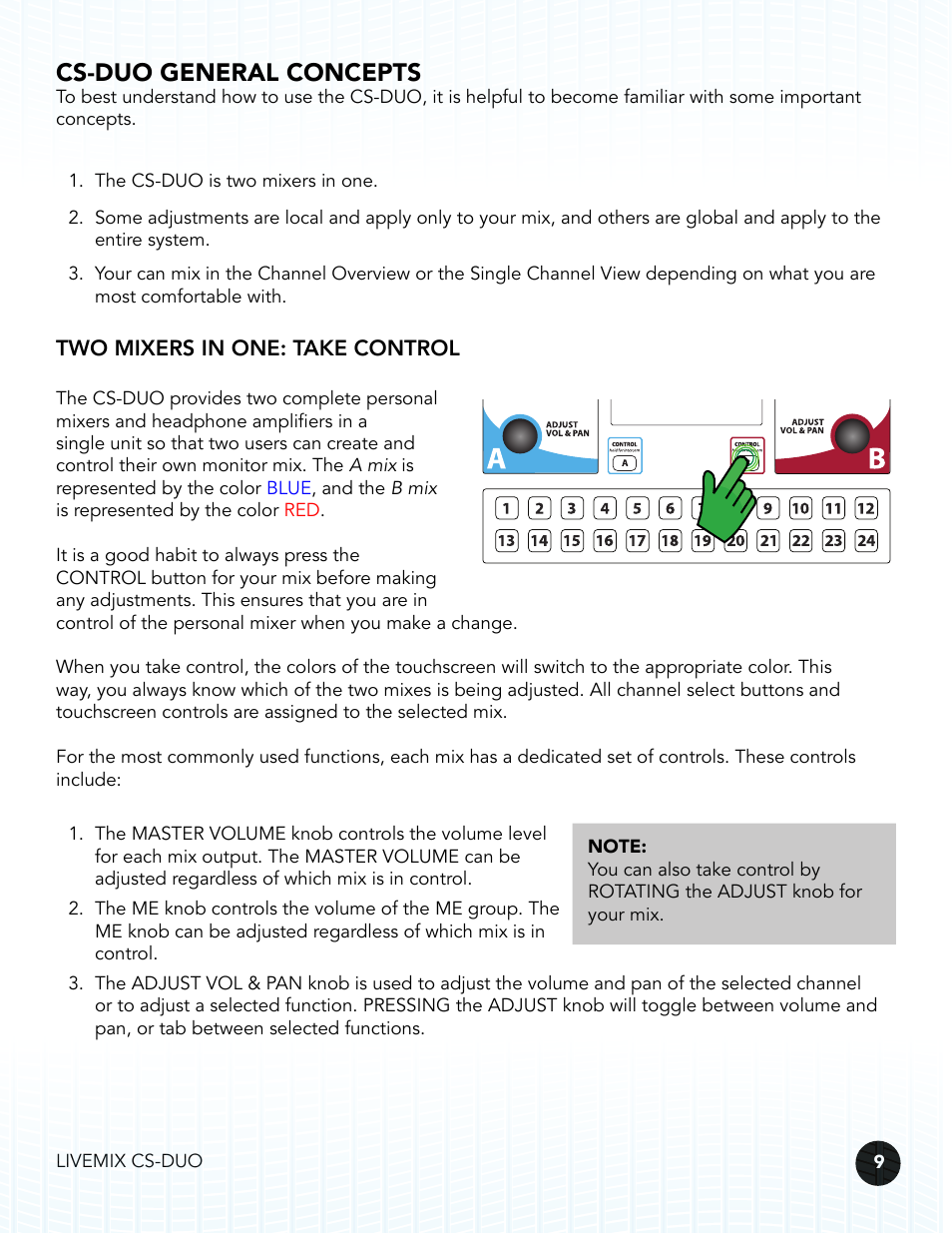 Cs-duo general concepts, Two mixers in one: take control | Digital Audio Labs Livemix CS-DUO Personal Mixer User Guide User Manual | Page 11 / 51