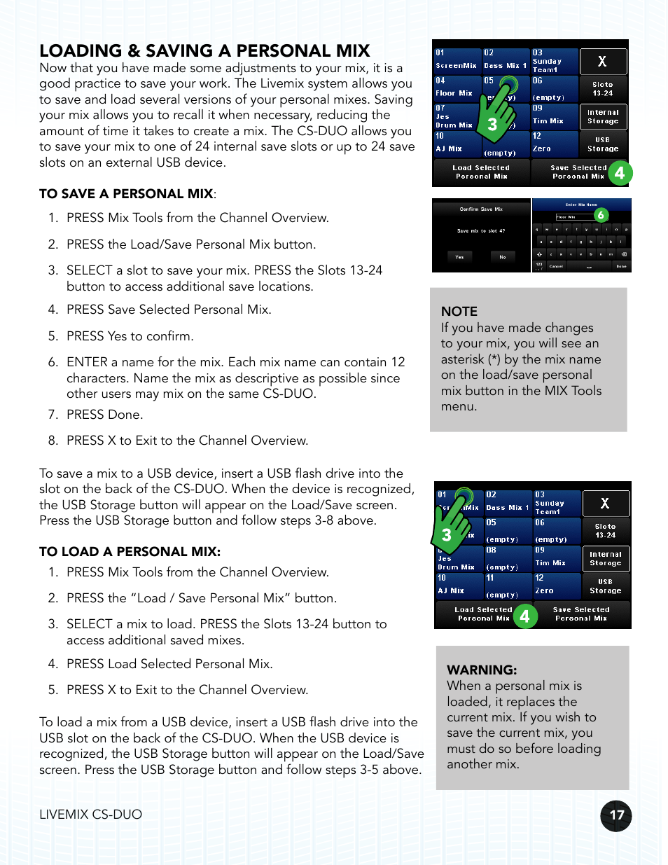 Loading & saving a personal mix | Digital Audio Labs Livemix CS-DUO Personal Mixer User Guide User Manual | Page 19 / 51