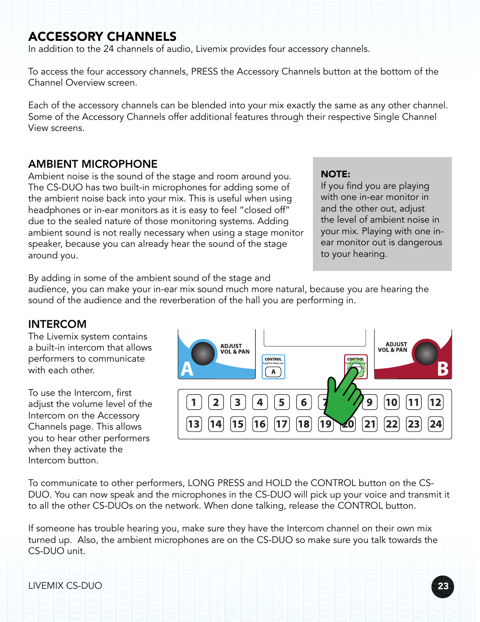 Accessory channels, Ambient microphone, Intercom | Digital Audio Labs Livemix CS-DUO Personal Mixer User Guide User Manual | Page 25 / 51