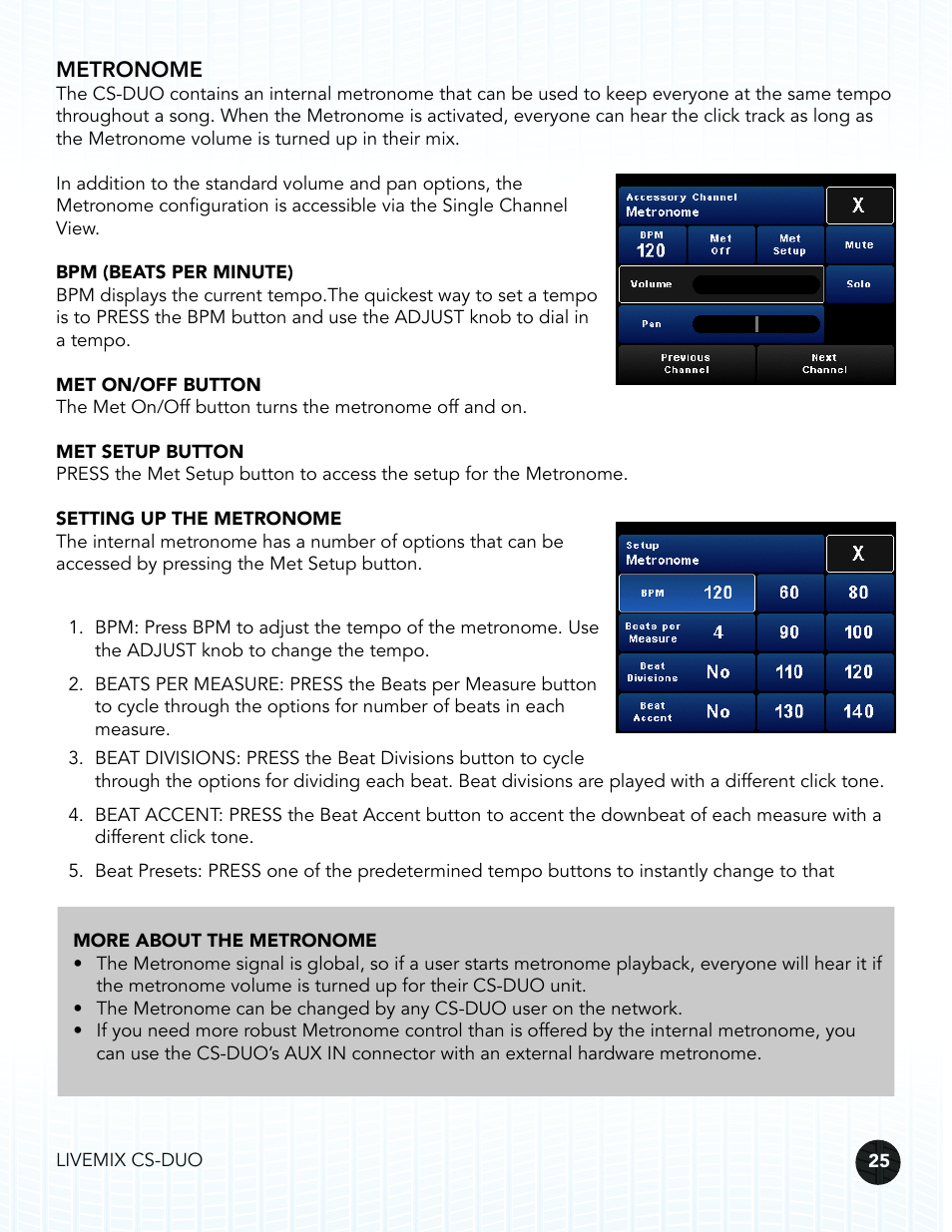 Metronome | Digital Audio Labs Livemix CS-DUO Personal Mixer User Guide User Manual | Page 27 / 51