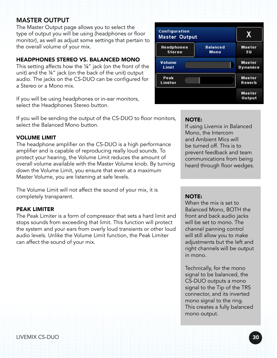 Master output | Digital Audio Labs Livemix CS-DUO Personal Mixer User Guide User Manual | Page 32 / 51