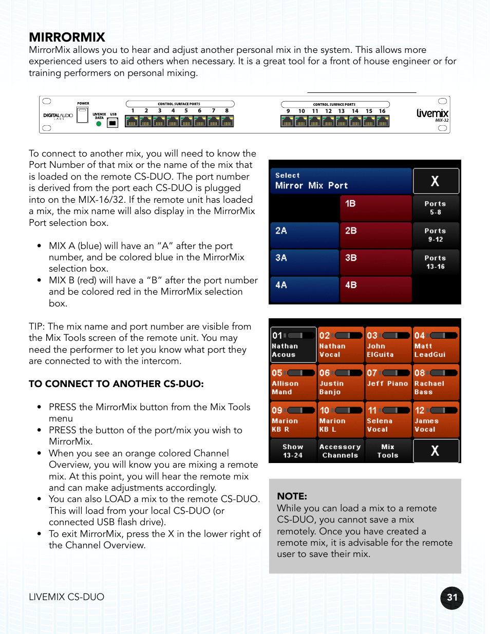 Mirrormix, Livemix cs-duo 31 | Digital Audio Labs Livemix CS-DUO Personal Mixer User Guide User Manual | Page 33 / 51