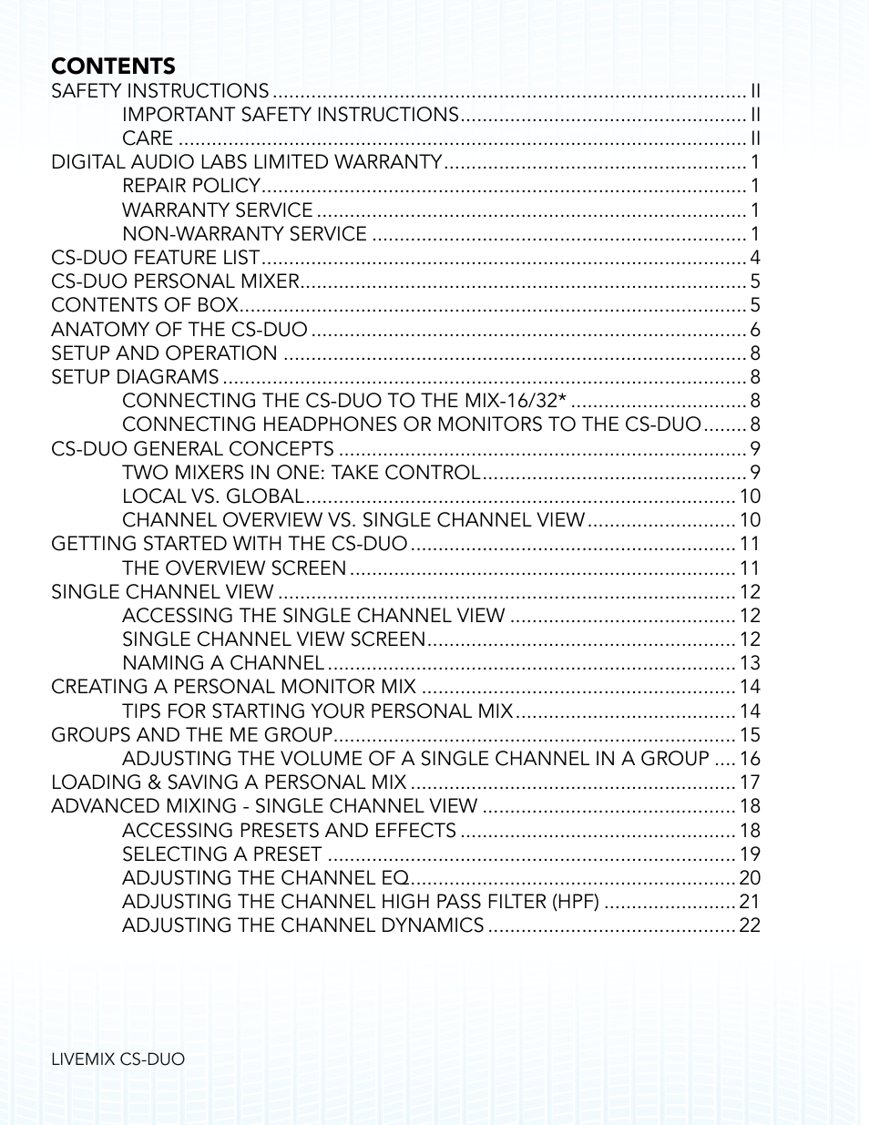 Digital Audio Labs Livemix CS-DUO Personal Mixer User Guide User Manual | Page 4 / 51