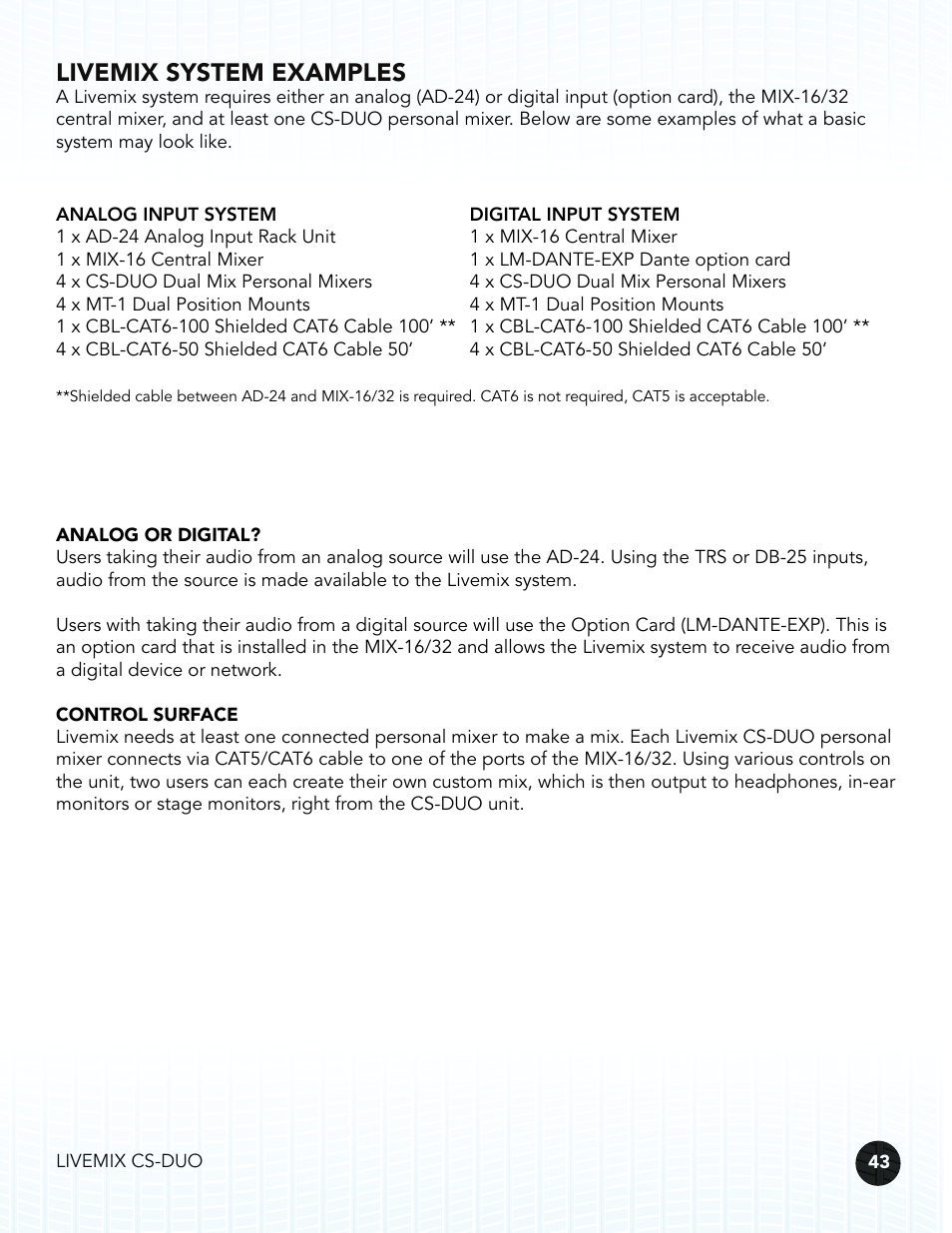 Livemix system examples | Digital Audio Labs Livemix CS-DUO Personal Mixer User Guide User Manual | Page 45 / 51