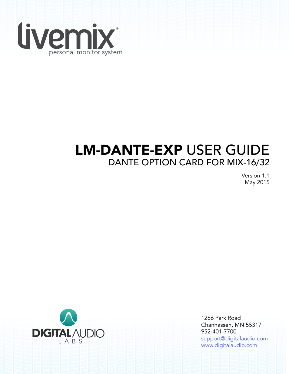 Digital Audio Labs Livemix LM-DANTE-EXP Dante Option Card User Manual | 16 pages