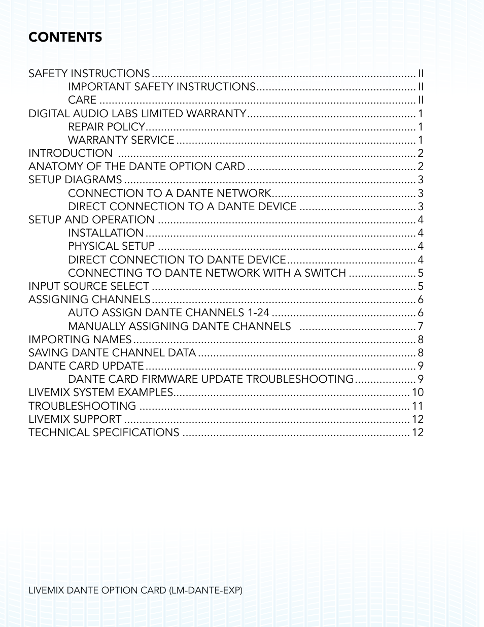 Digital Audio Labs Livemix LM-DANTE-EXP Dante Option Card User Manual | Page 3 / 16