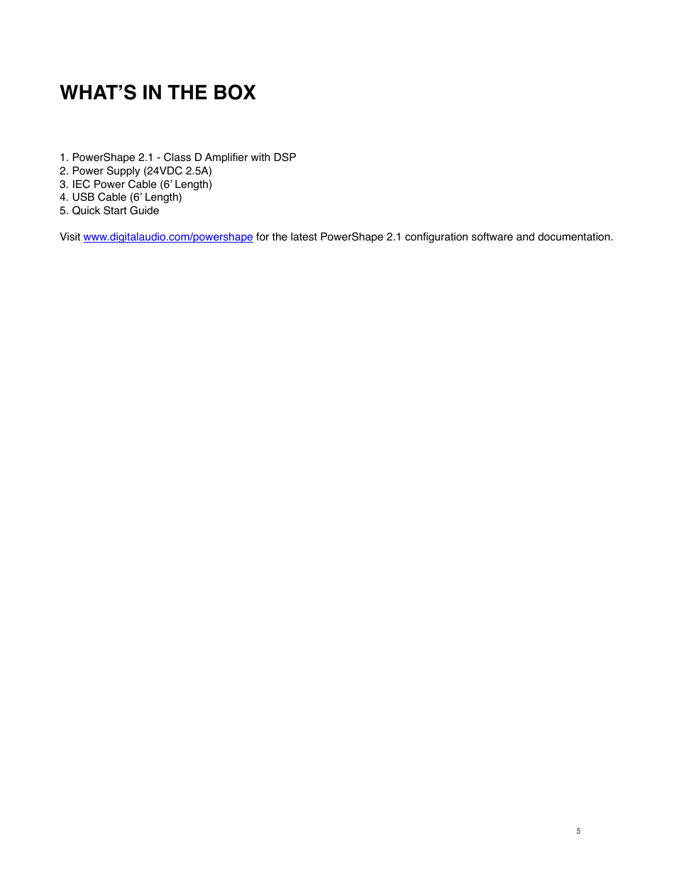 What’s in the box | Digital Audio Labs PowerShape 2.1 User Manual | Page 5 / 38