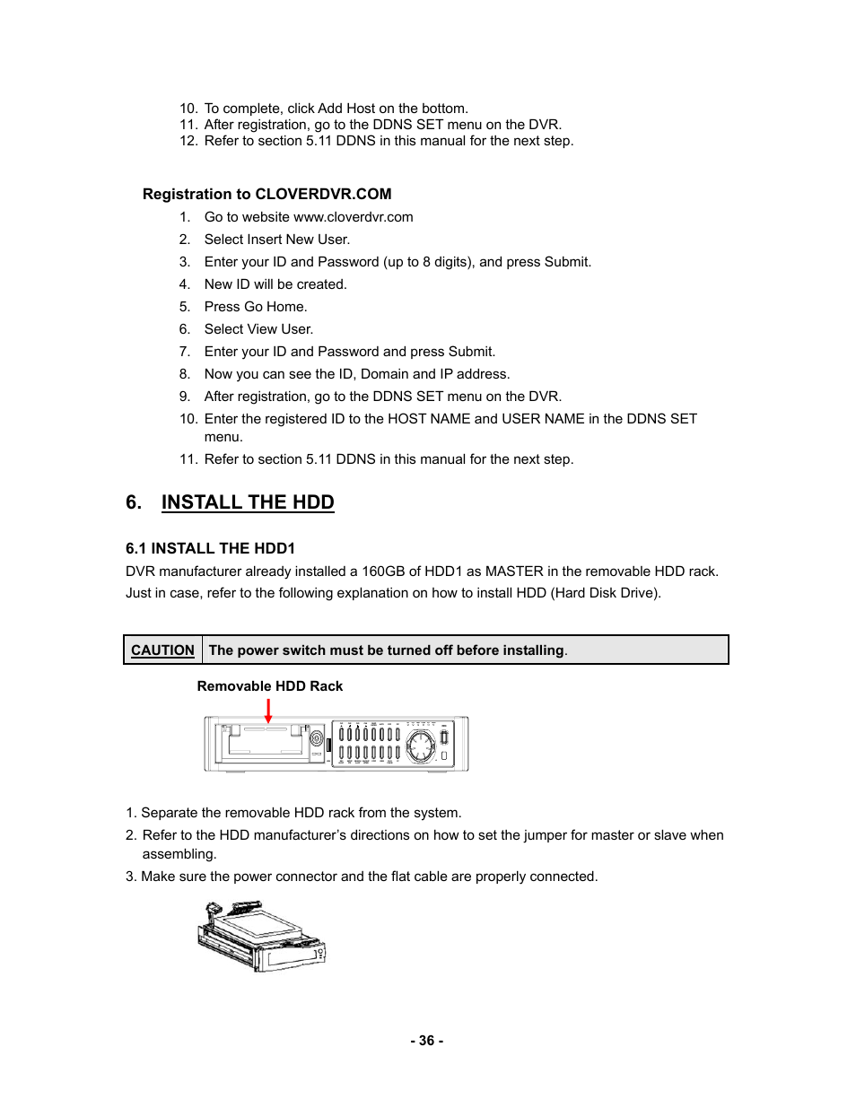 Install the hdd, 1 install the hdd1, Rec play timer alarm full power | Clover Electronics CDR 4170 User Manual | Page 41 / 67