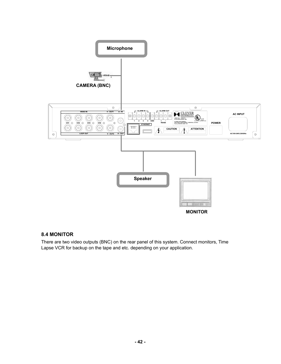 4 monitor, Camera (bnc) speaker microphone monitor, Clover | Clover Electronics CDR 4170 User Manual | Page 47 / 67