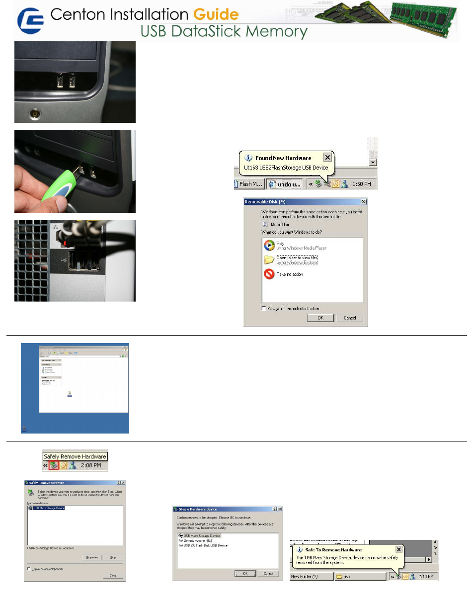 Centon electronic USB DataSticks Memory User Manual | 1 page