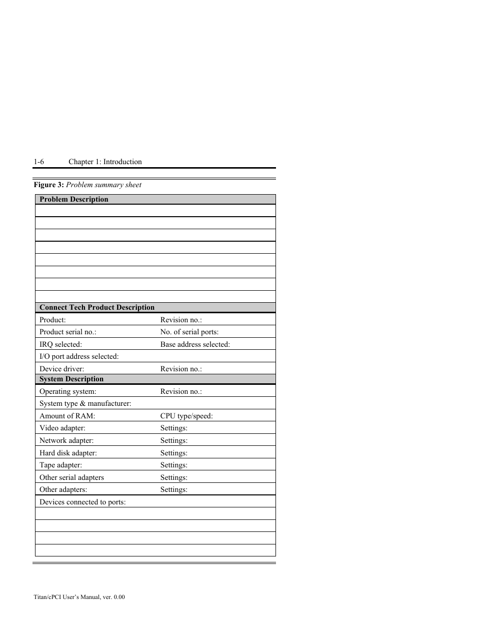 Figure 3: problem summary sheet -6 | Connect Tech JB2 User Manual | Page 12 / 36