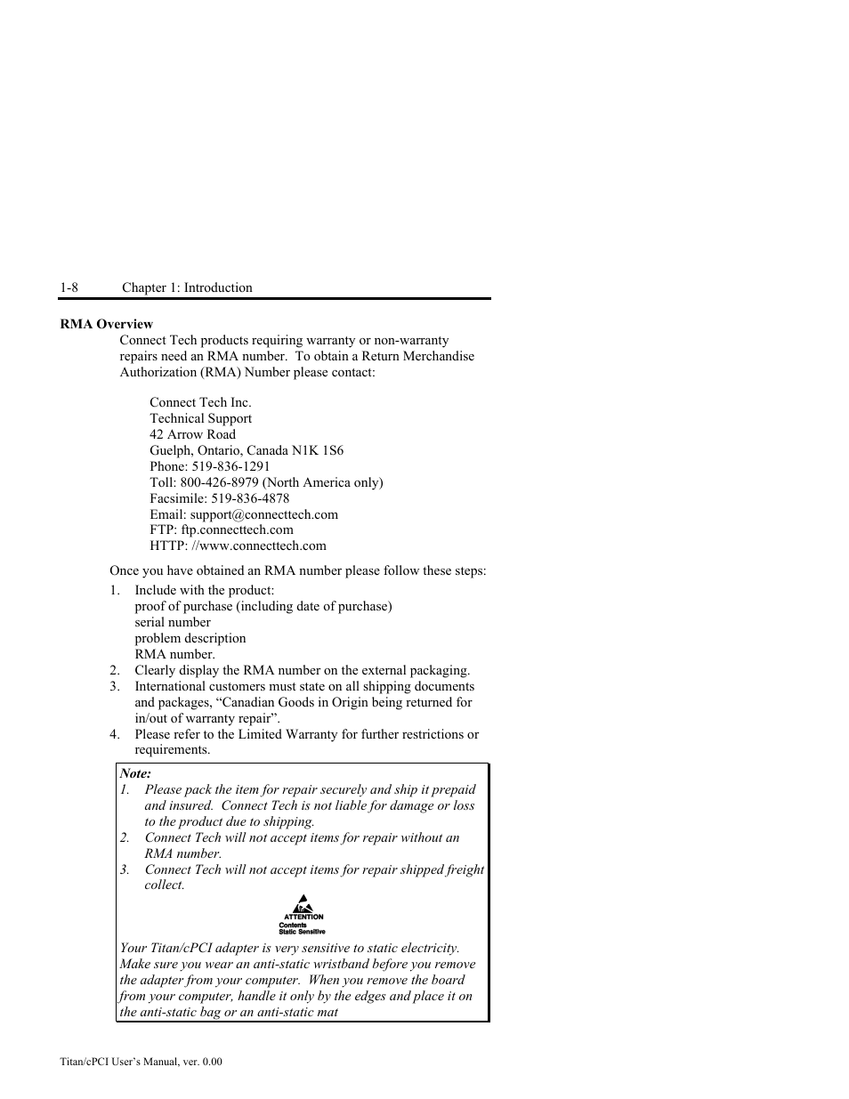 Rma overview -8 | Connect Tech JB2 User Manual | Page 14 / 36