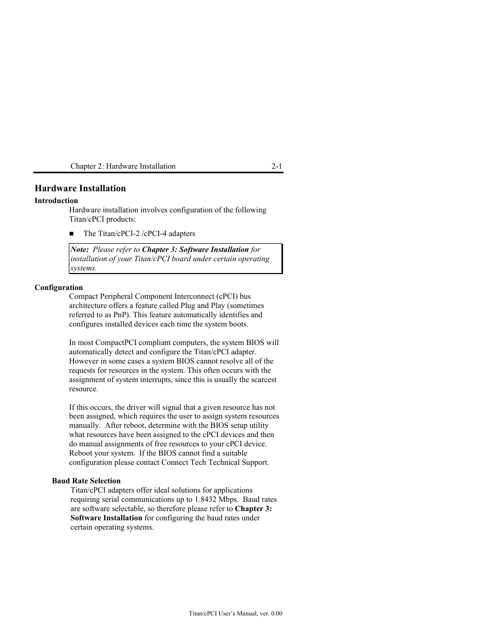 Introduction -1, Configuration -1, Baud rate selection -1 | Connect Tech JB2 User Manual | Page 15 / 36