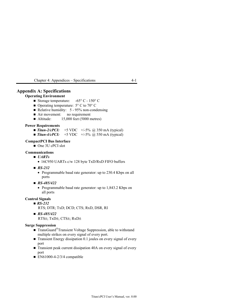 Appendix a: specifications -1, Appendix a: specifications | Connect Tech JB2 User Manual | Page 21 / 36