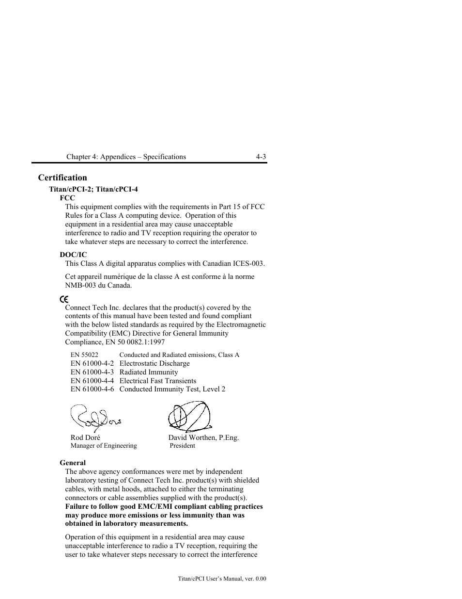 Certification -3, Fcc -3, Doc/ic -3 | General -3 | Connect Tech JB2 User Manual | Page 23 / 36