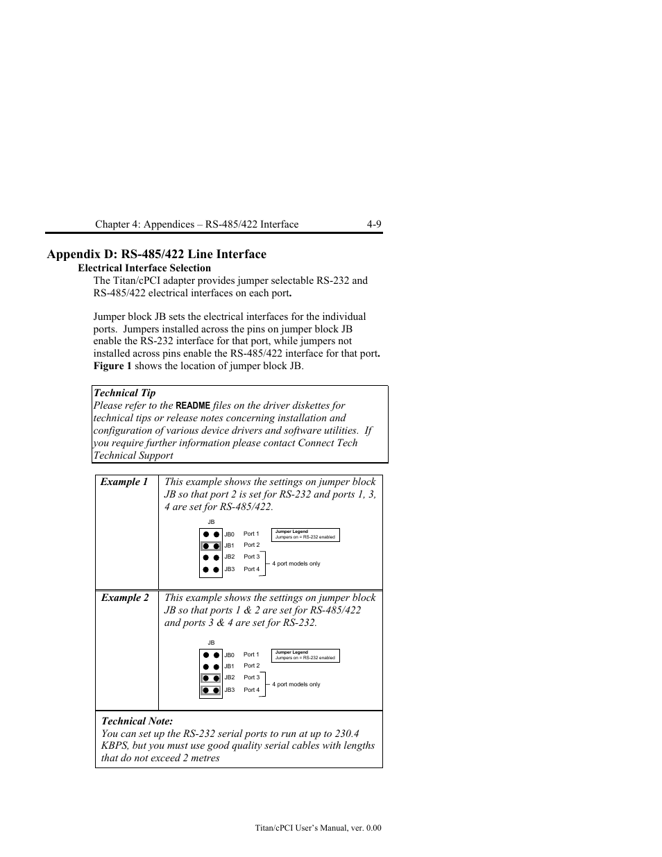 Appendix d: rs-485/422 line interface -9, Electrical interface selection -9 | Connect Tech JB2 User Manual | Page 29 / 36