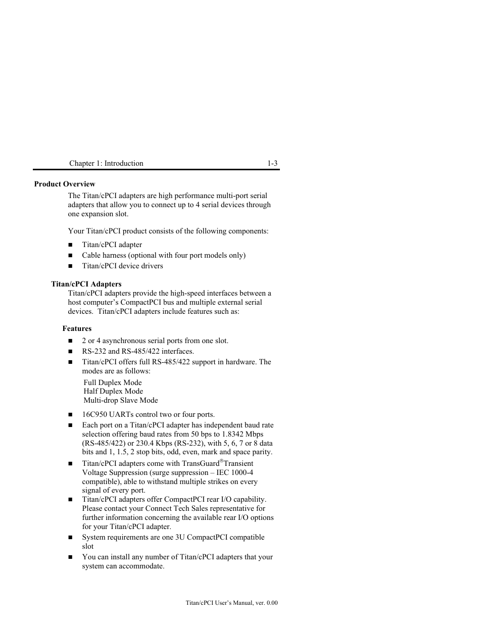 Product overview -3, Titan/cpci adapters -3, Features -3 | Connect Tech JB2 User Manual | Page 9 / 36