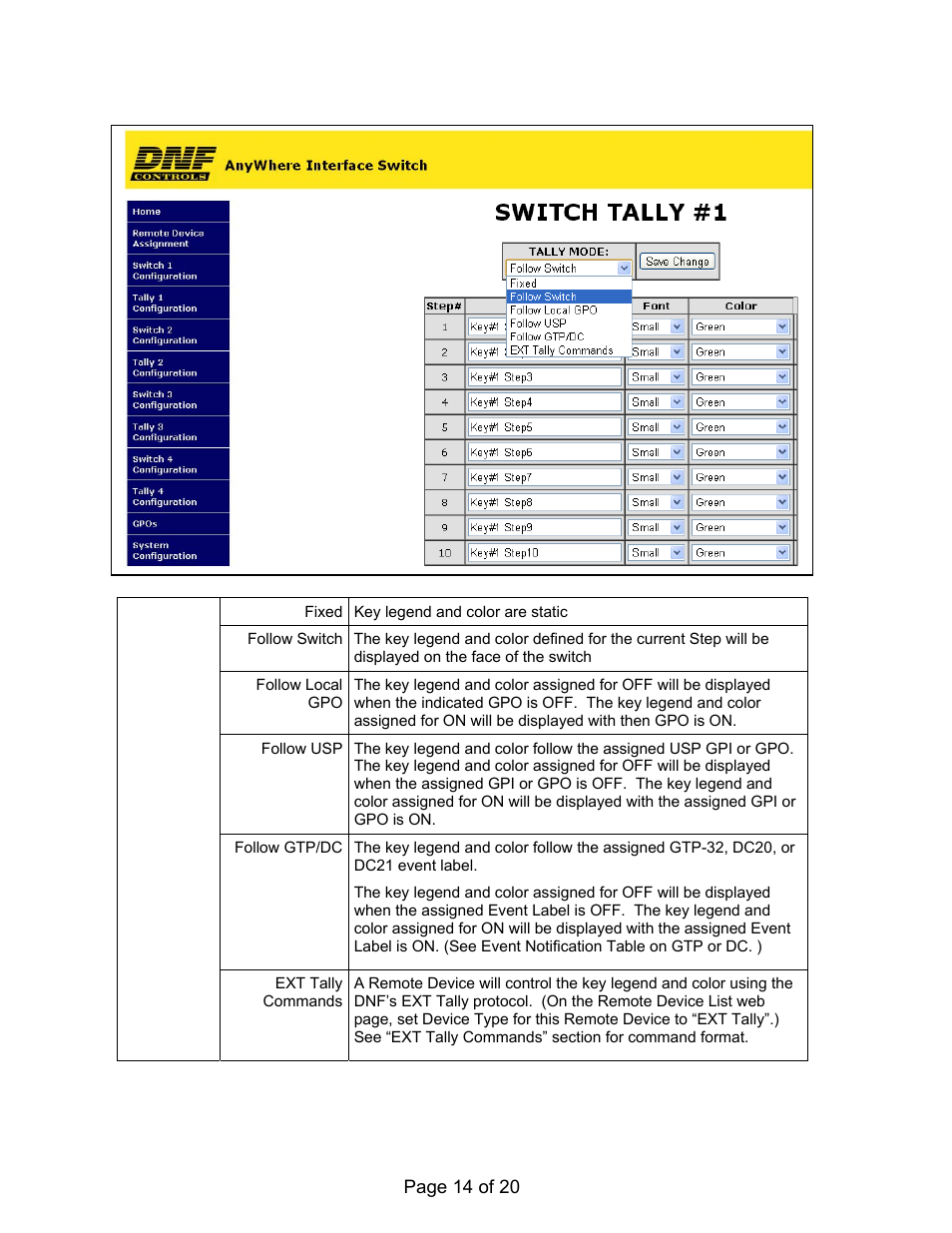 Tally configuration web page | DNF Controls AnyWhere Interface Switch User Manual | Page 14 / 20