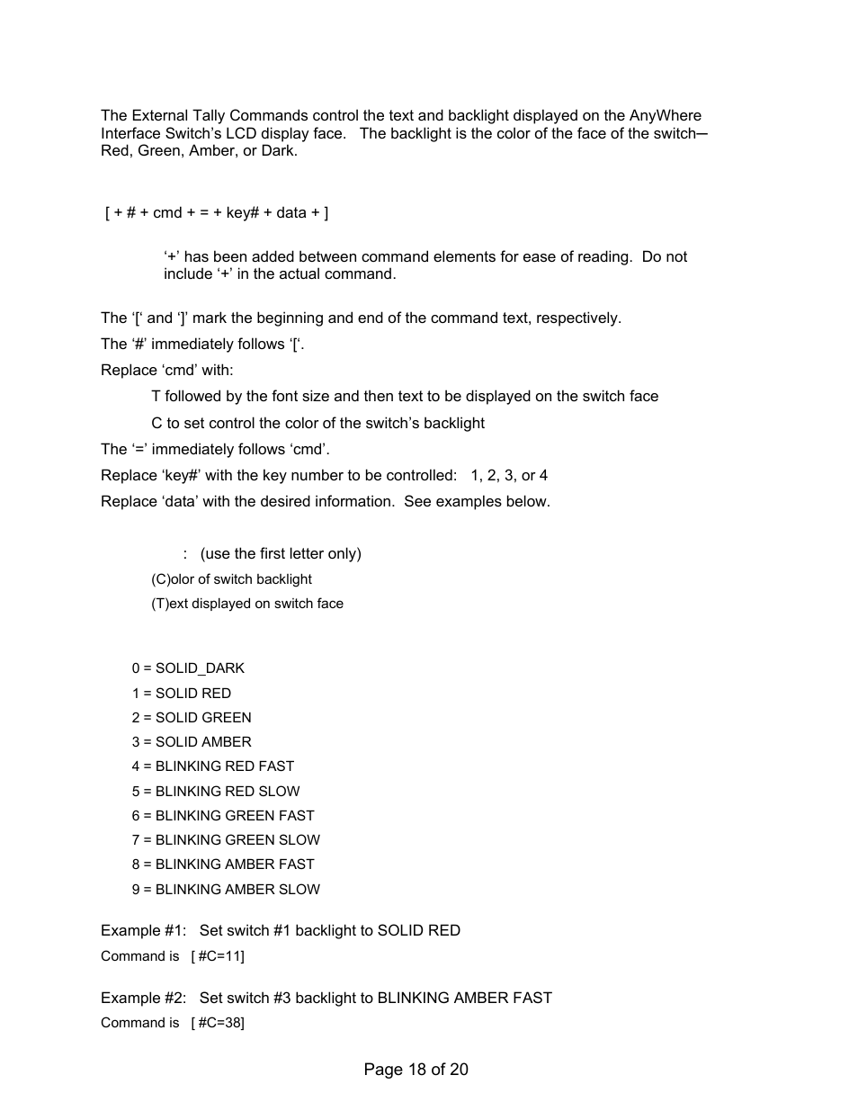 Ext tally commands description | DNF Controls AnyWhere Interface Switch User Manual | Page 18 / 20