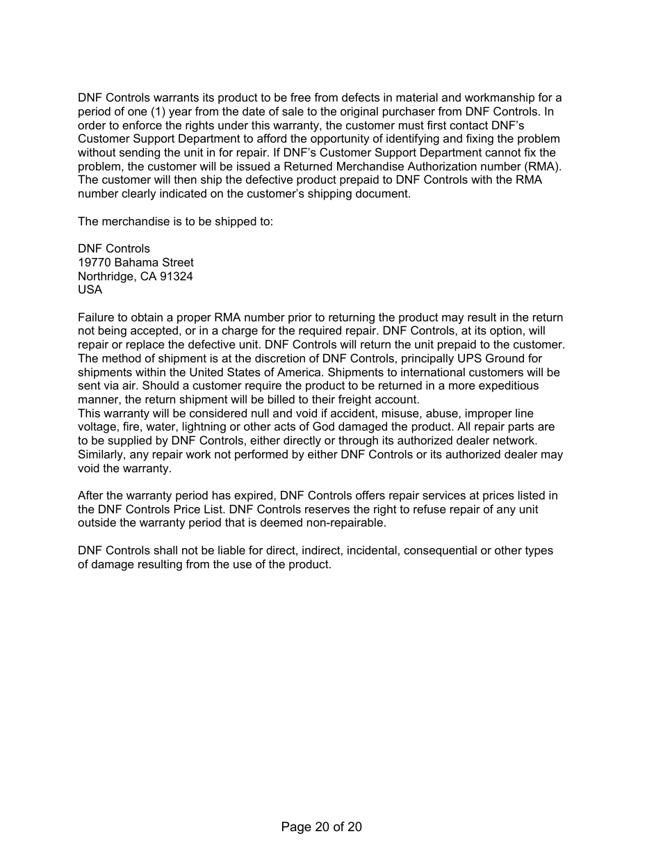 DNF Controls AnyWhere Interface Switch User Manual | Page 20 / 20