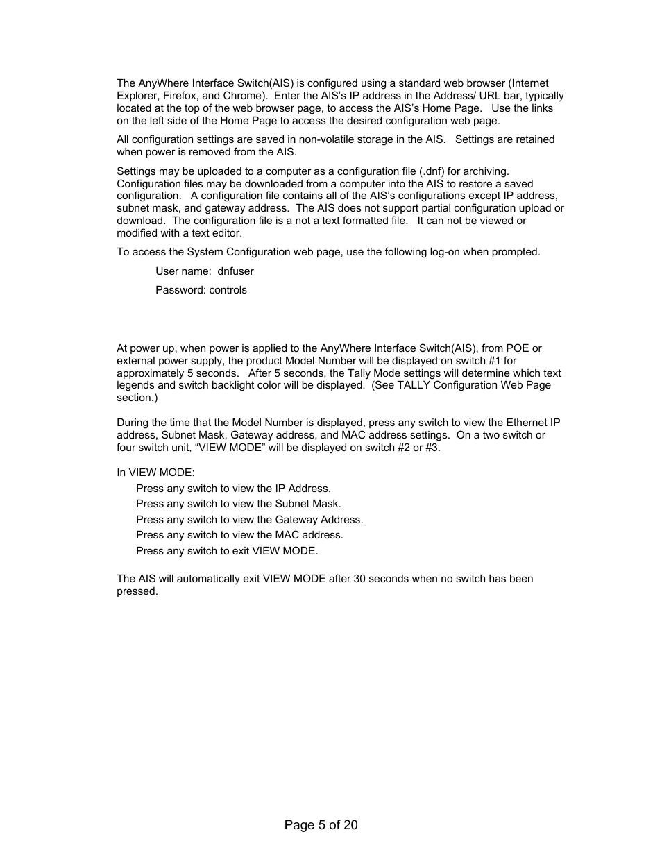 DNF Controls AnyWhere Interface Switch User Manual | Page 5 / 20