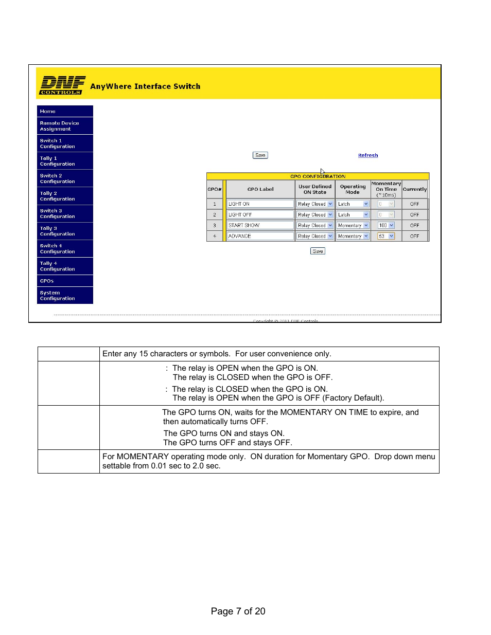 Gpo configuration web page | DNF Controls AnyWhere Interface Switch User Manual | Page 7 / 20