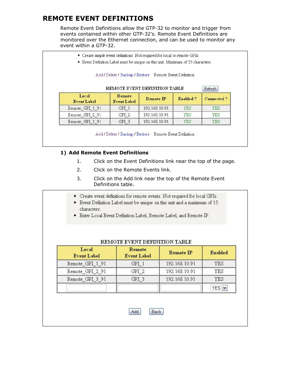 Remote event definitions | DNF Controls GTP-32 User Manual | Page 19 / 47
