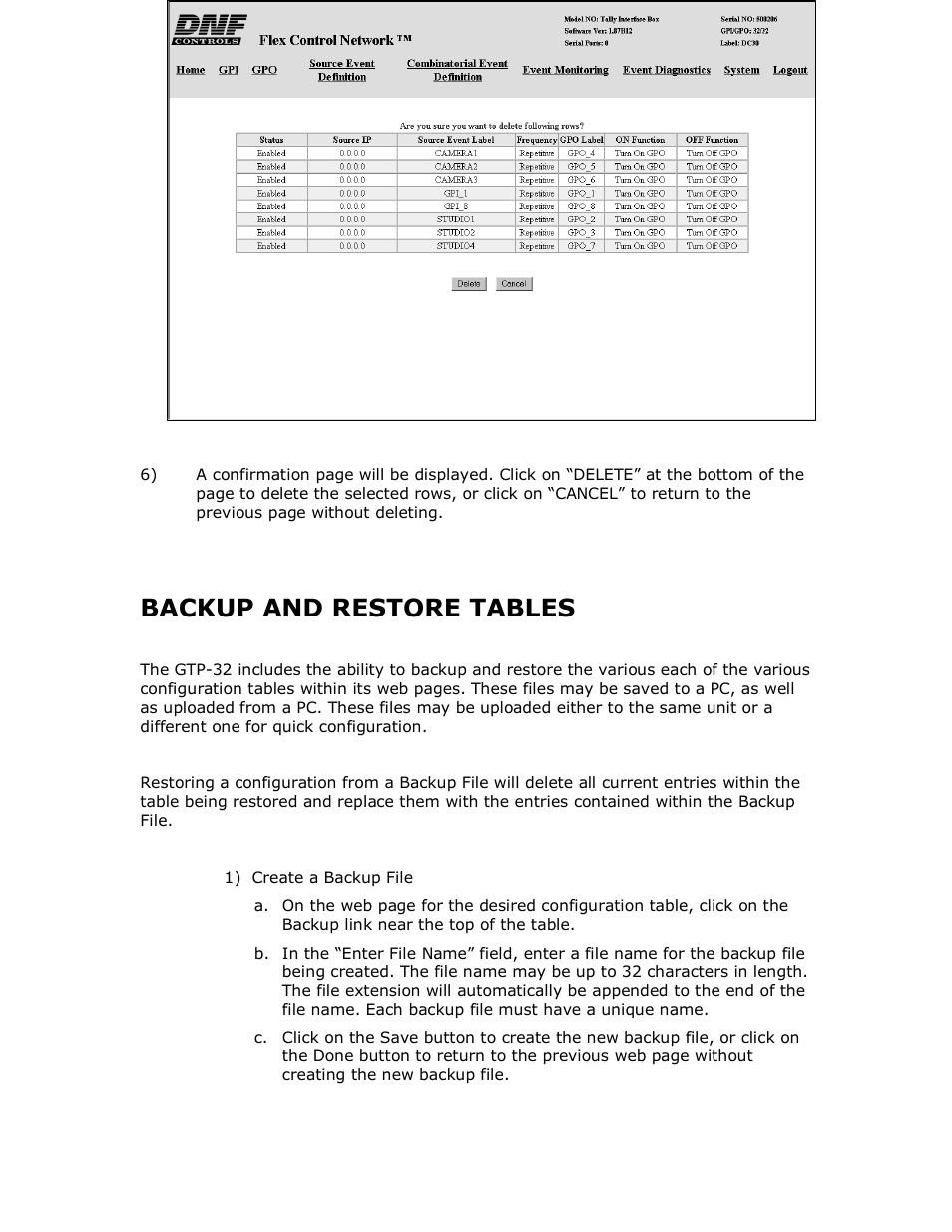 Backup and restore tables | DNF Controls GTP-32 User Manual | Page 35 / 47