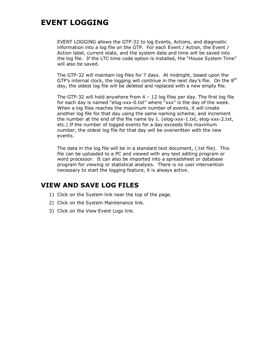 Event logging, View and save log files | DNF Controls GTP-32 User Manual | Page 37 / 47