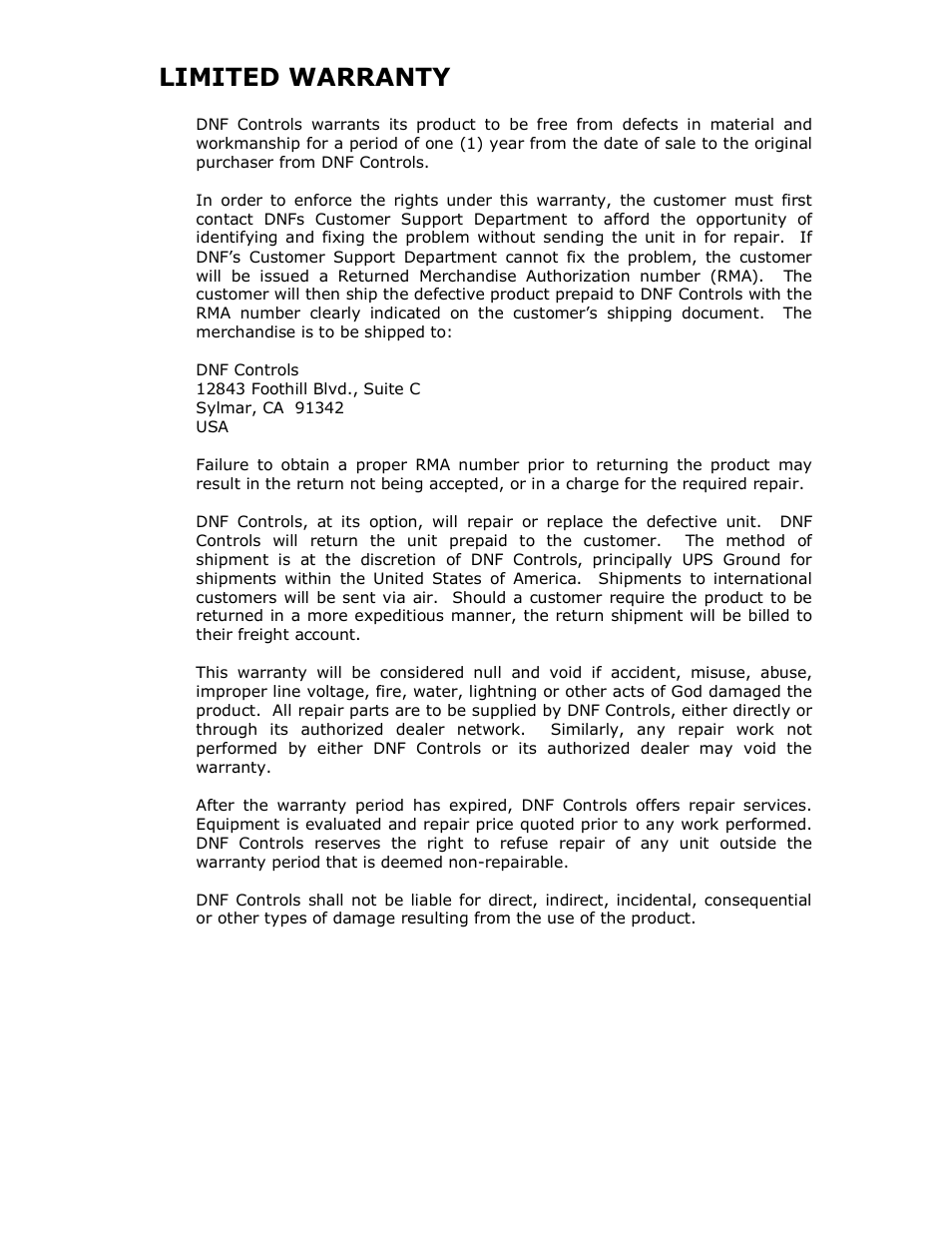 Limited warranty | DNF Controls GTP-32 User Manual | Page 47 / 47