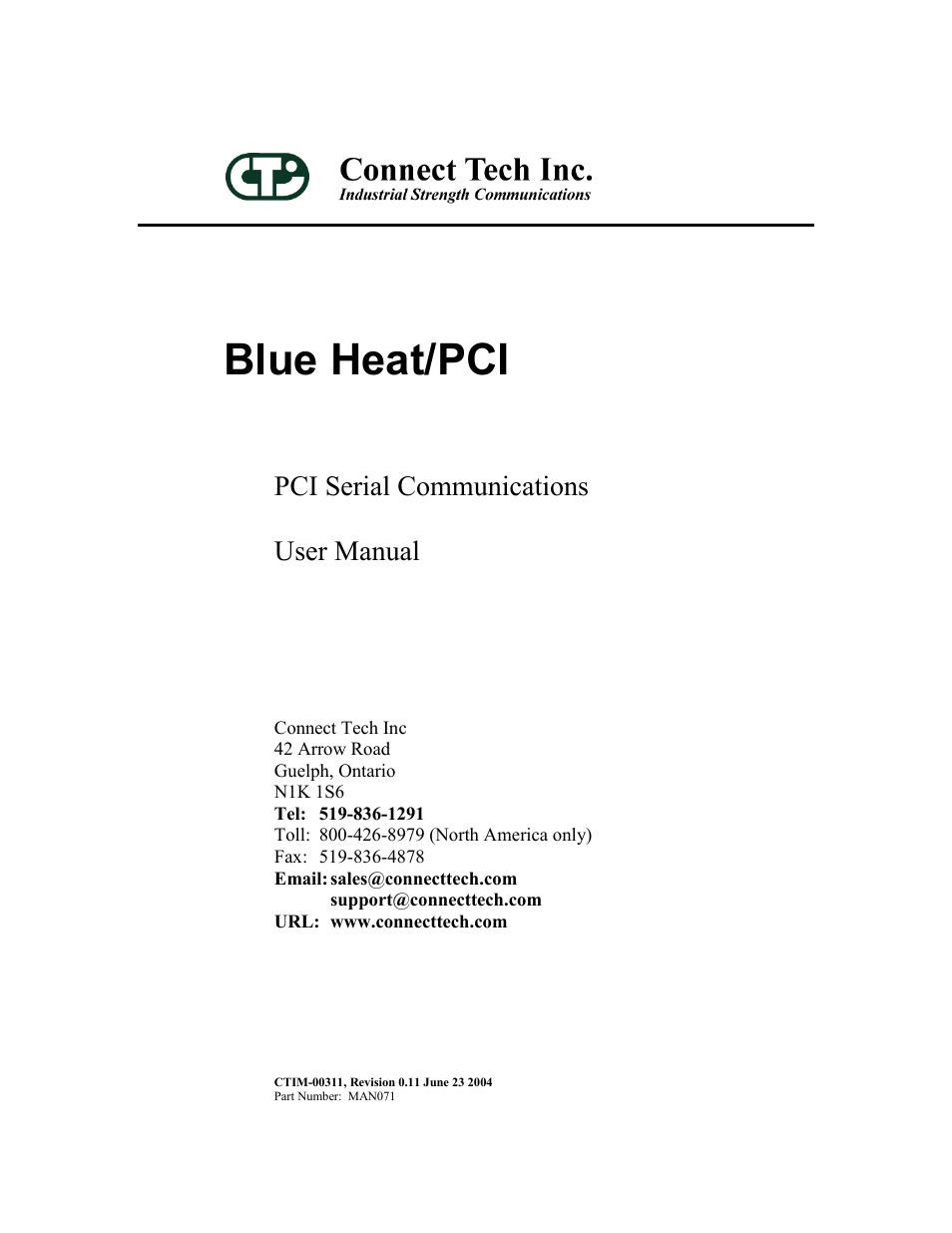 Connect Tech Blue Heat/PCI PCI Serial Communications User Manual | 47 pages