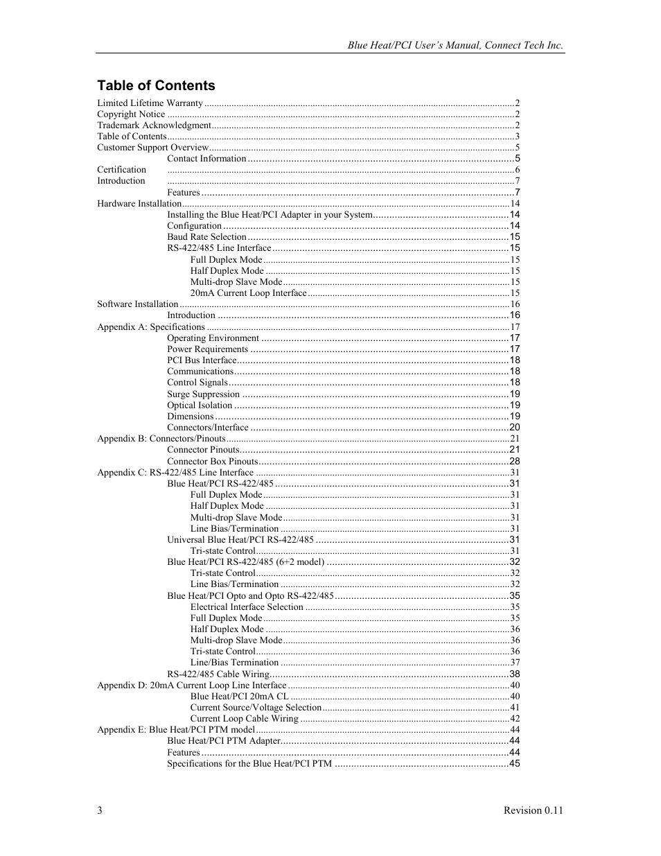 Connect Tech Blue Heat/PCI PCI Serial Communications User Manual | Page 3 / 47
