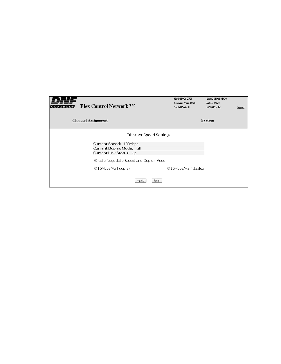 Set ethernet speed | DNF Controls CP20 User Manual | Page 15 / 42