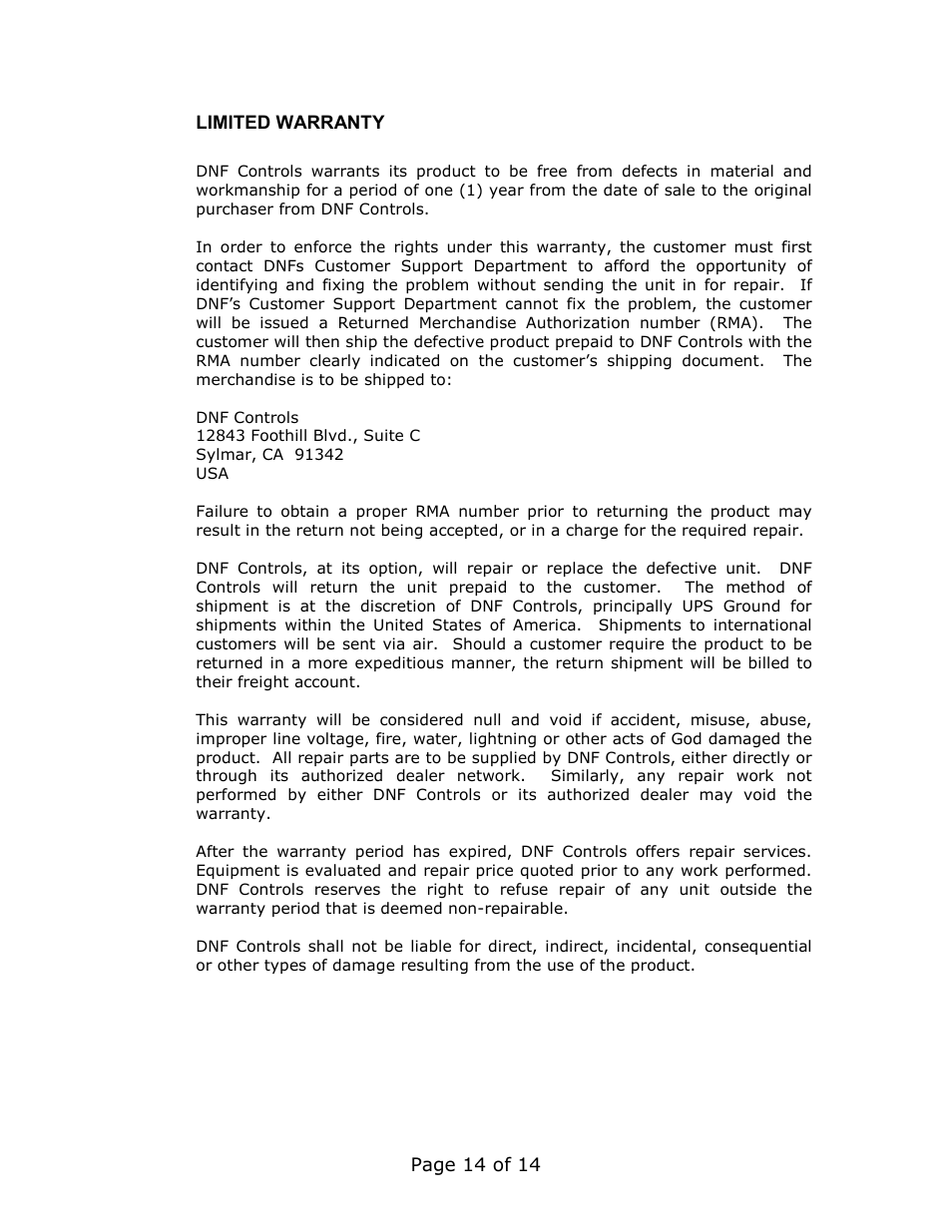 DNF Controls GC-32 GPIO Controller User Manual | Page 14 / 14
