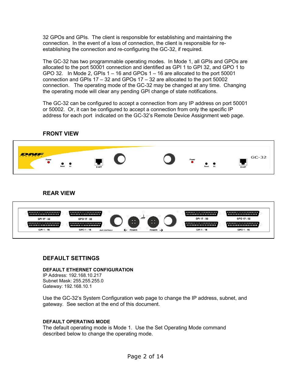 DNF Controls GC-32 GPIO Controller User Manual | Page 2 / 14