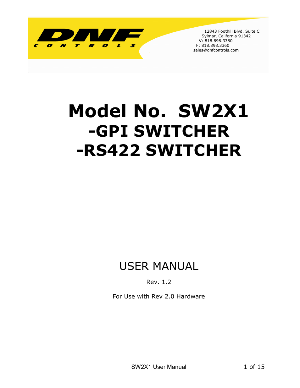 DNF Controls SW2X1 User Manual | 14 pages