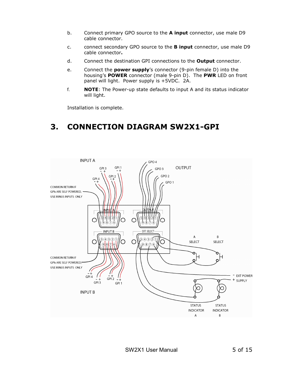 Connection diagram sw2x1-gpi | DNF Controls SW2X1 User Manual | Page 5 / 14