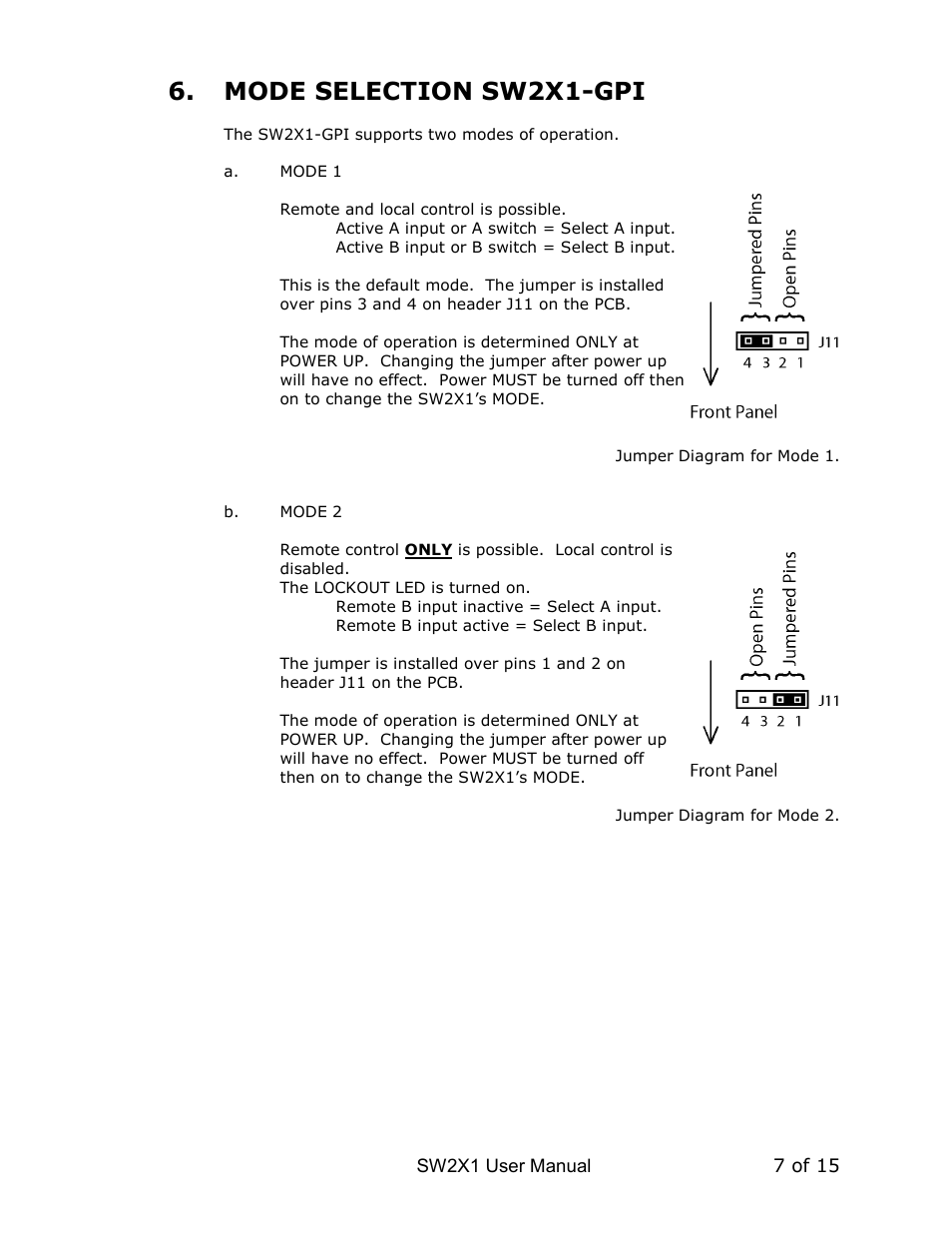 Mode selection sw2x1-gpi | DNF Controls SW2X1 User Manual | Page 7 / 14