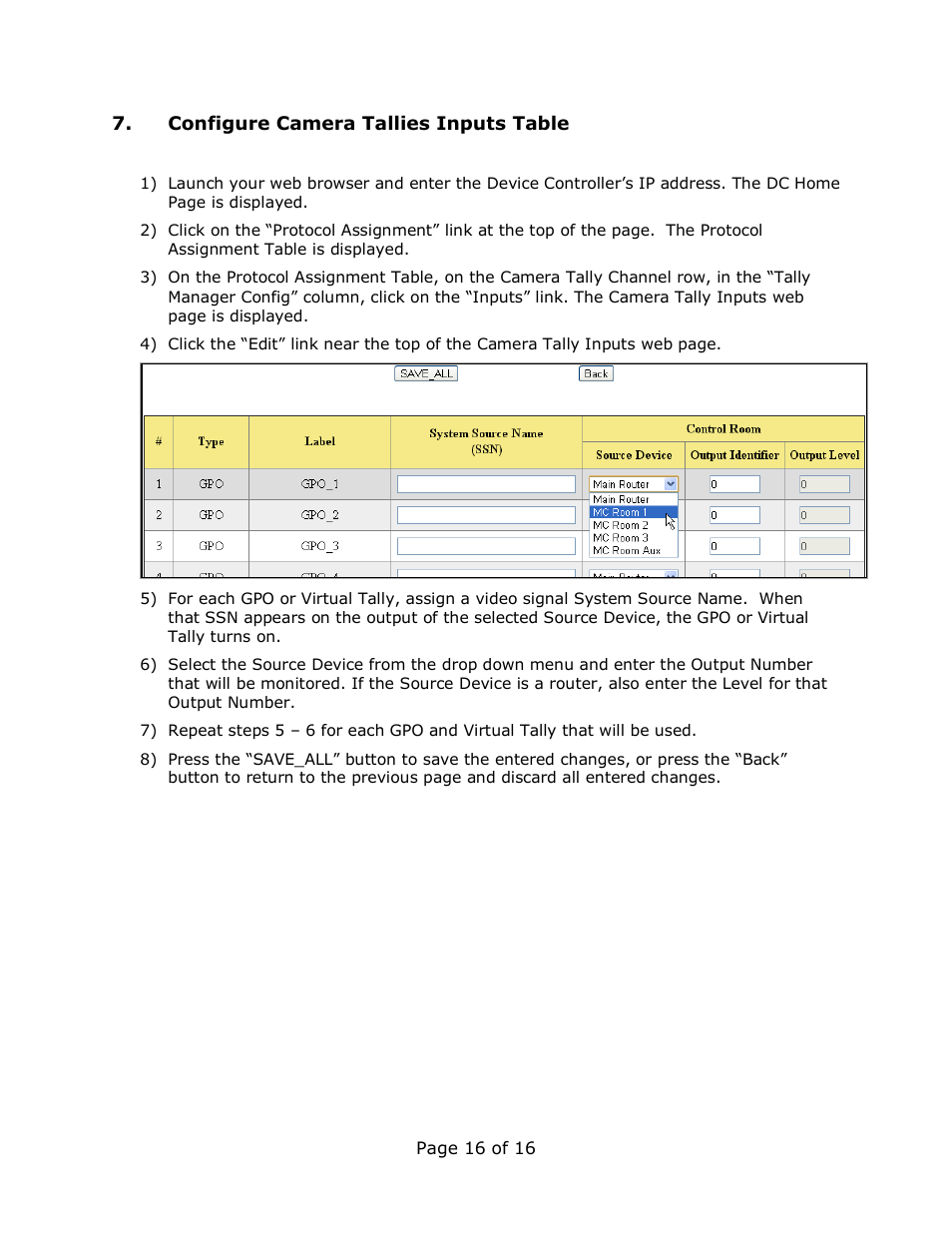 DNF Controls Tally Manager User Manual | Page 16 / 16