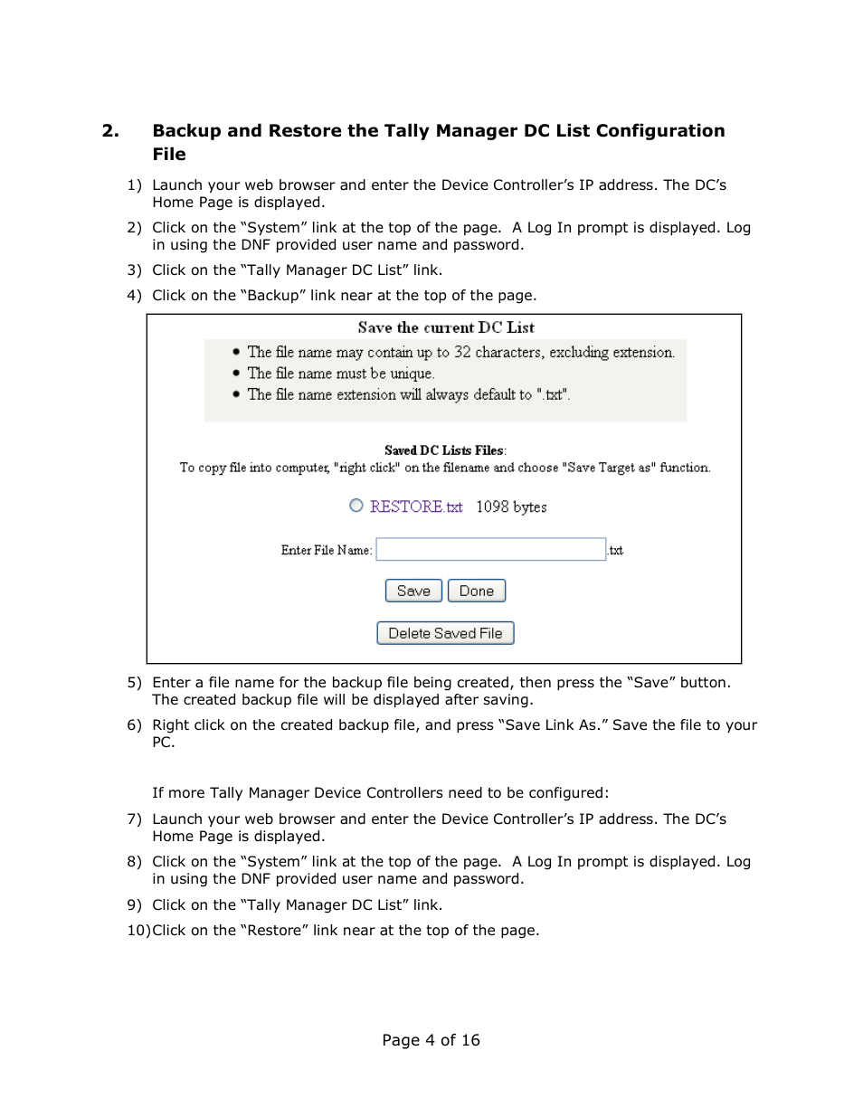 DNF Controls Tally Manager User Manual | Page 4 / 16