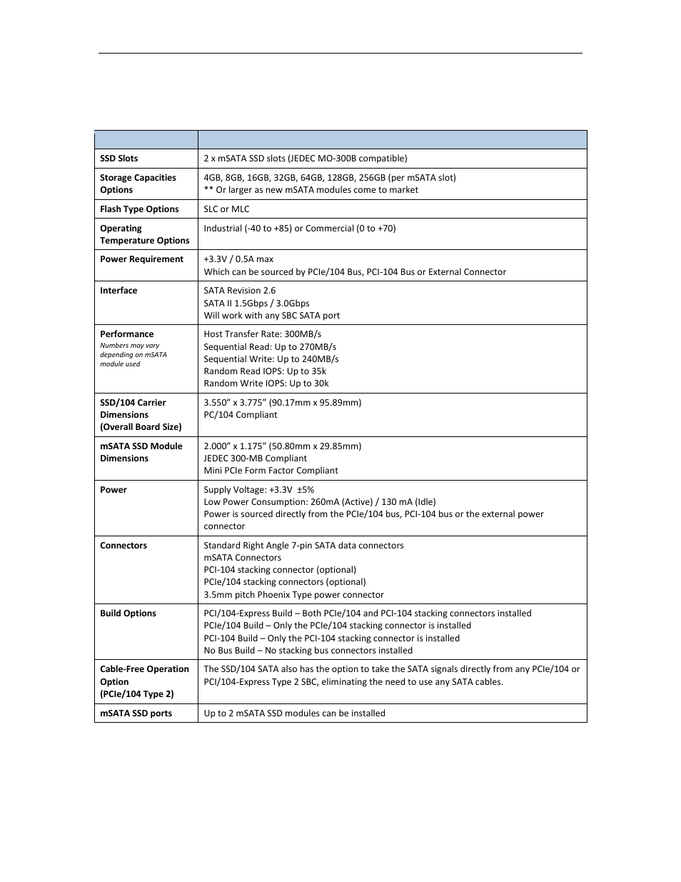 Product features | Connect Tech SSD/104 User Manual | Page 6 / 12