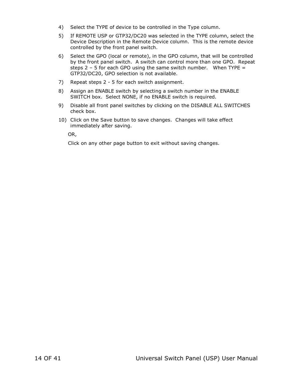 DNF Controls Universal Switch Panel (USP-8, USP-8D, & USP-16) User Manual | Page 16 / 43