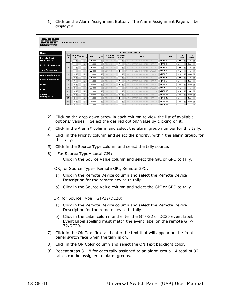 DNF Controls Universal Switch Panel (USP-8, USP-8D, & USP-16) User Manual | Page 20 / 43